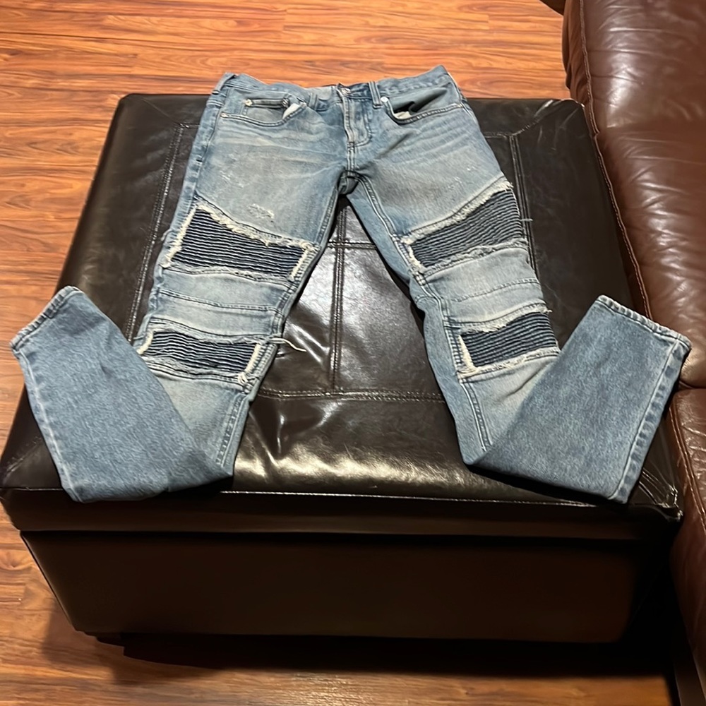 PacSun Men's Skinny Light Blue Distressed Moto Jeans